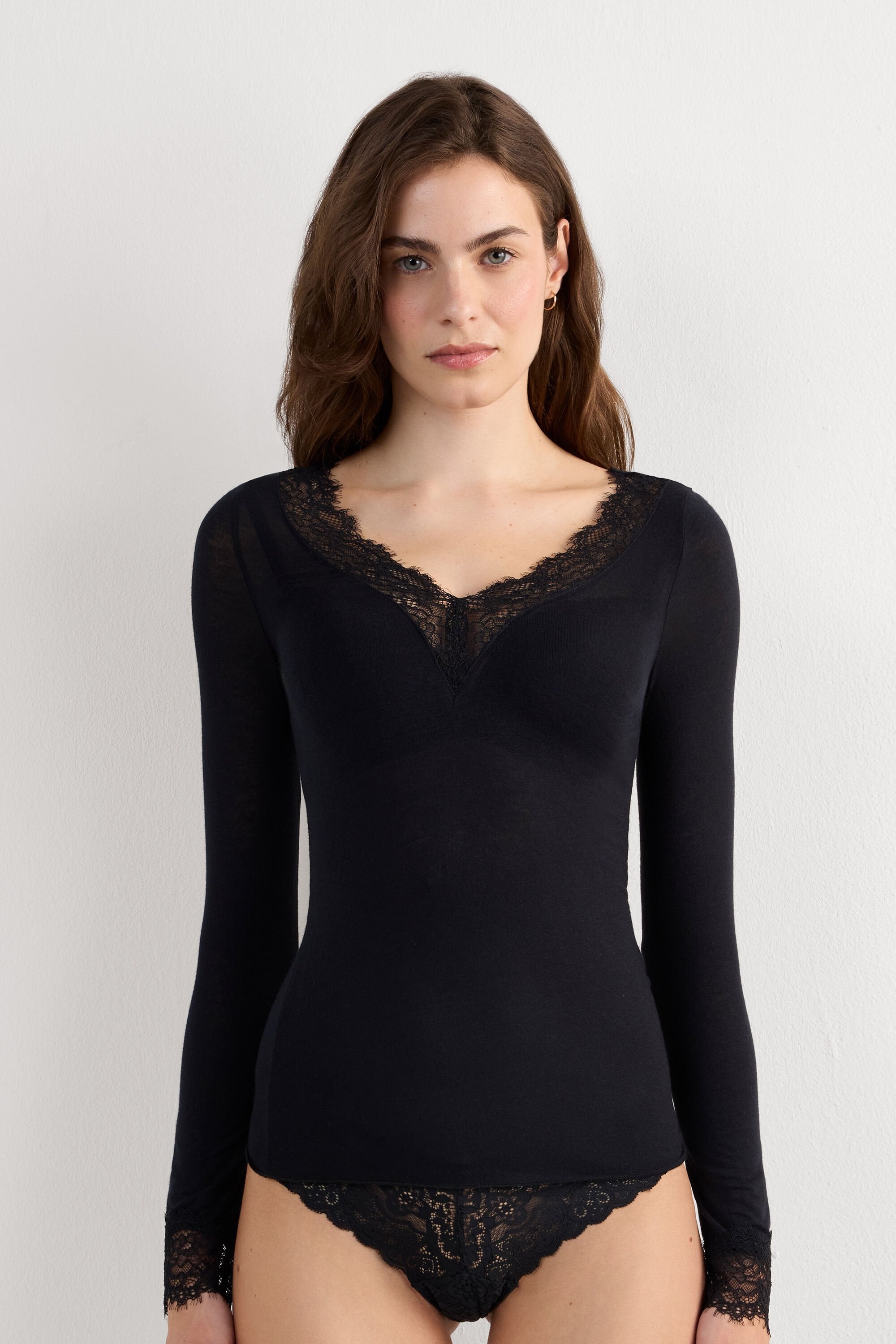 Ultralight Cashmere Lace Long Sleeve Shirt