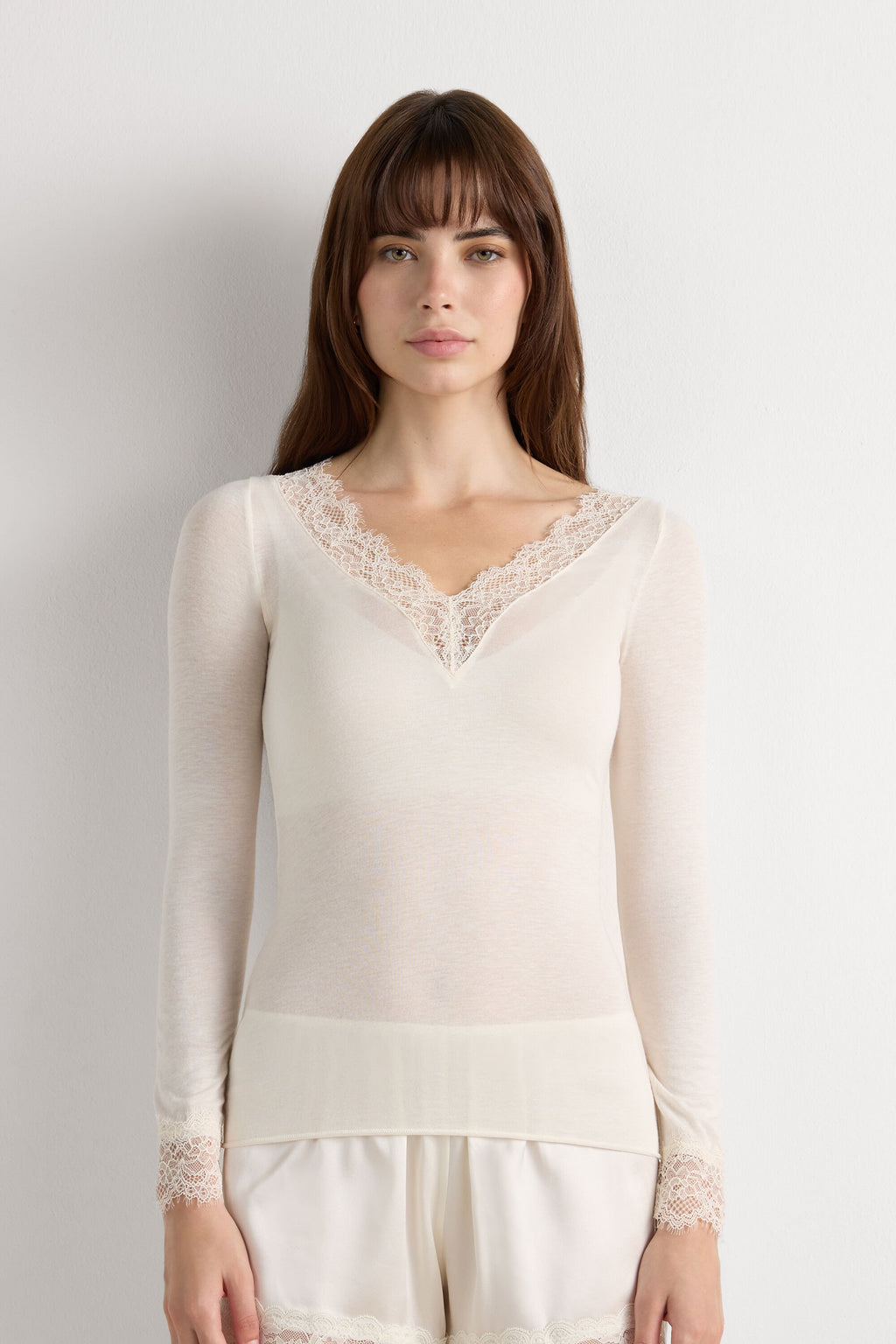 Ultralight Cashmere Lace Long Sleeve Shirt