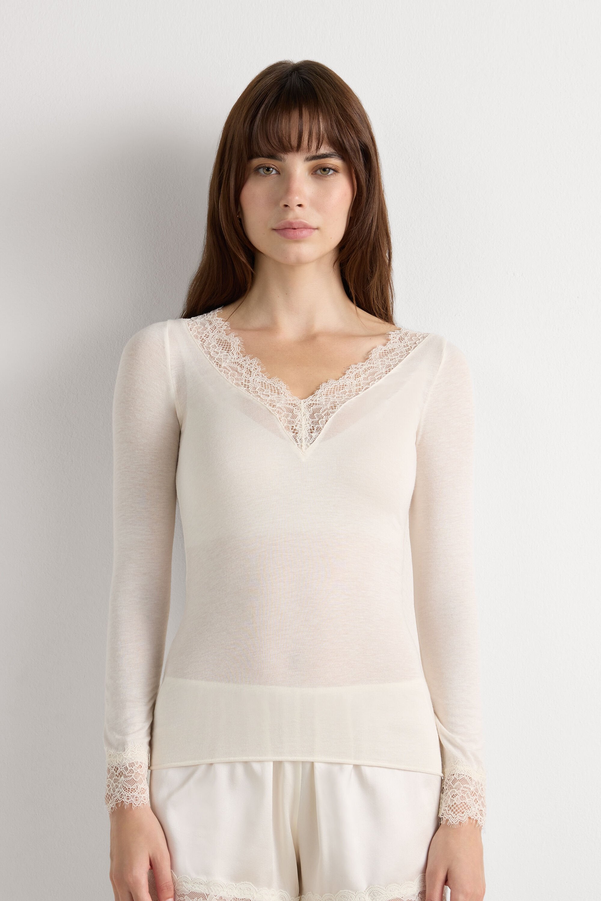 Ultralight Cashmere Lace Long Sleeve Shirt