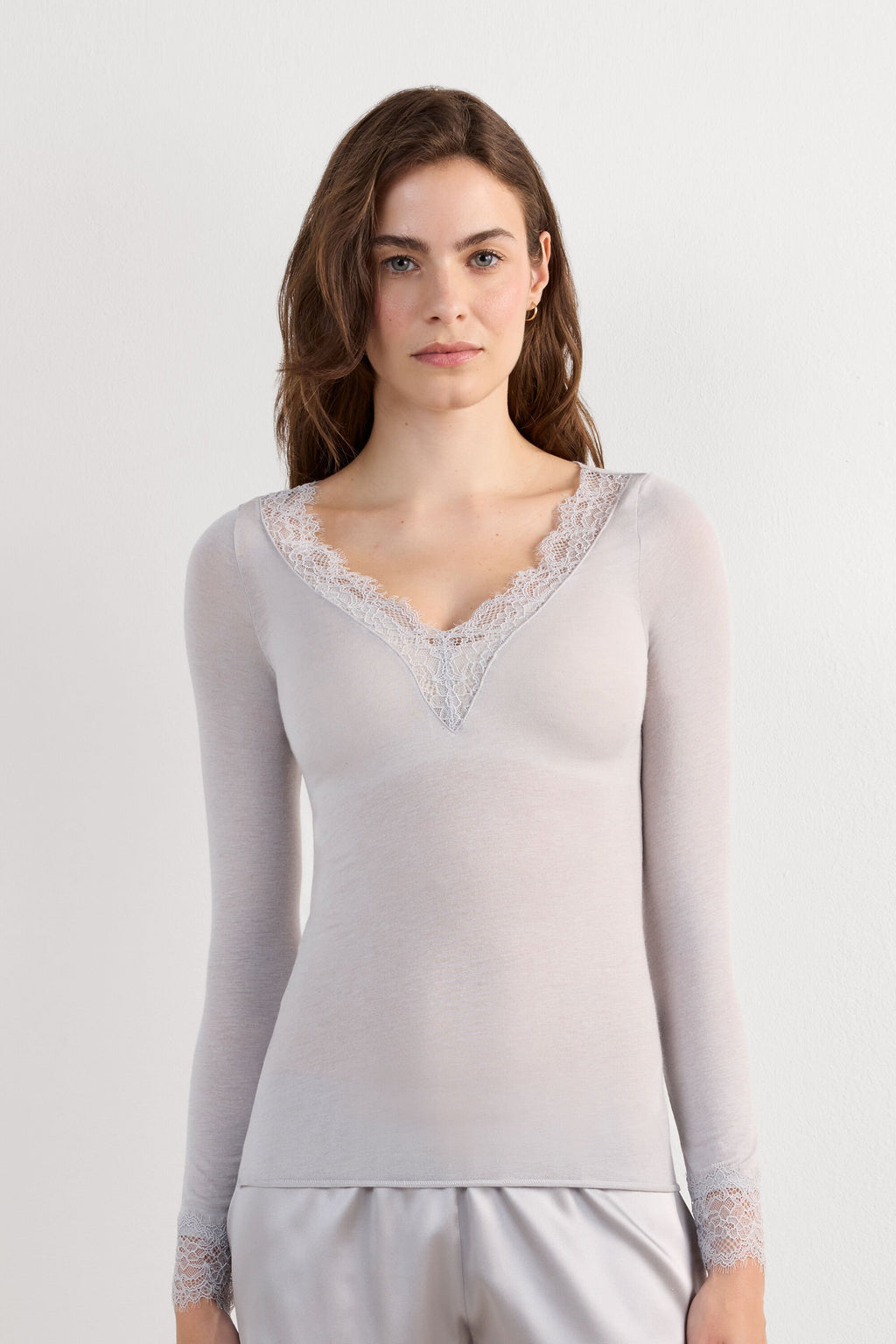 Ultralight Cashmere Lace Long Sleeve Shirt