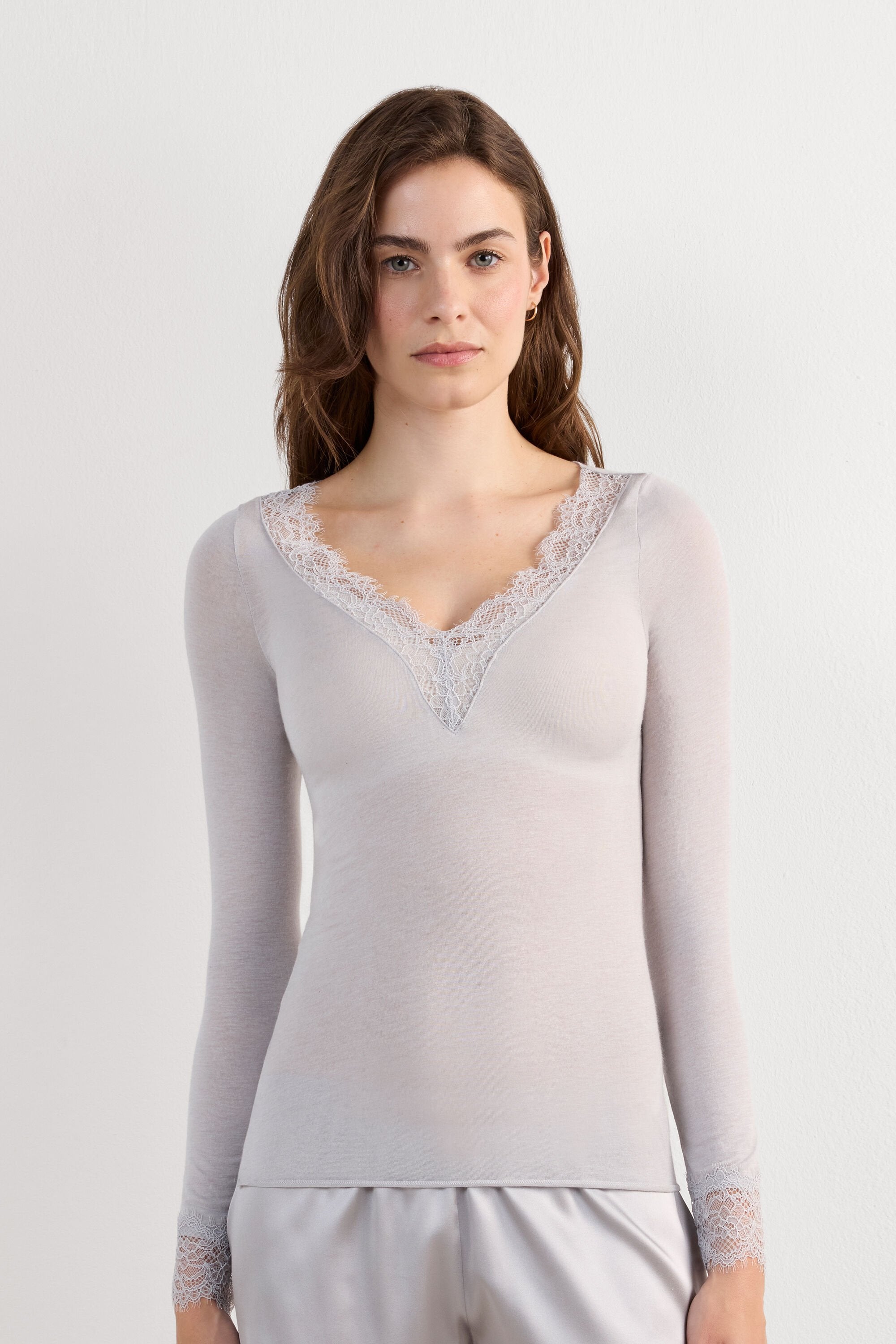 Ultralight Cashmere Lace Long Sleeve Shirt