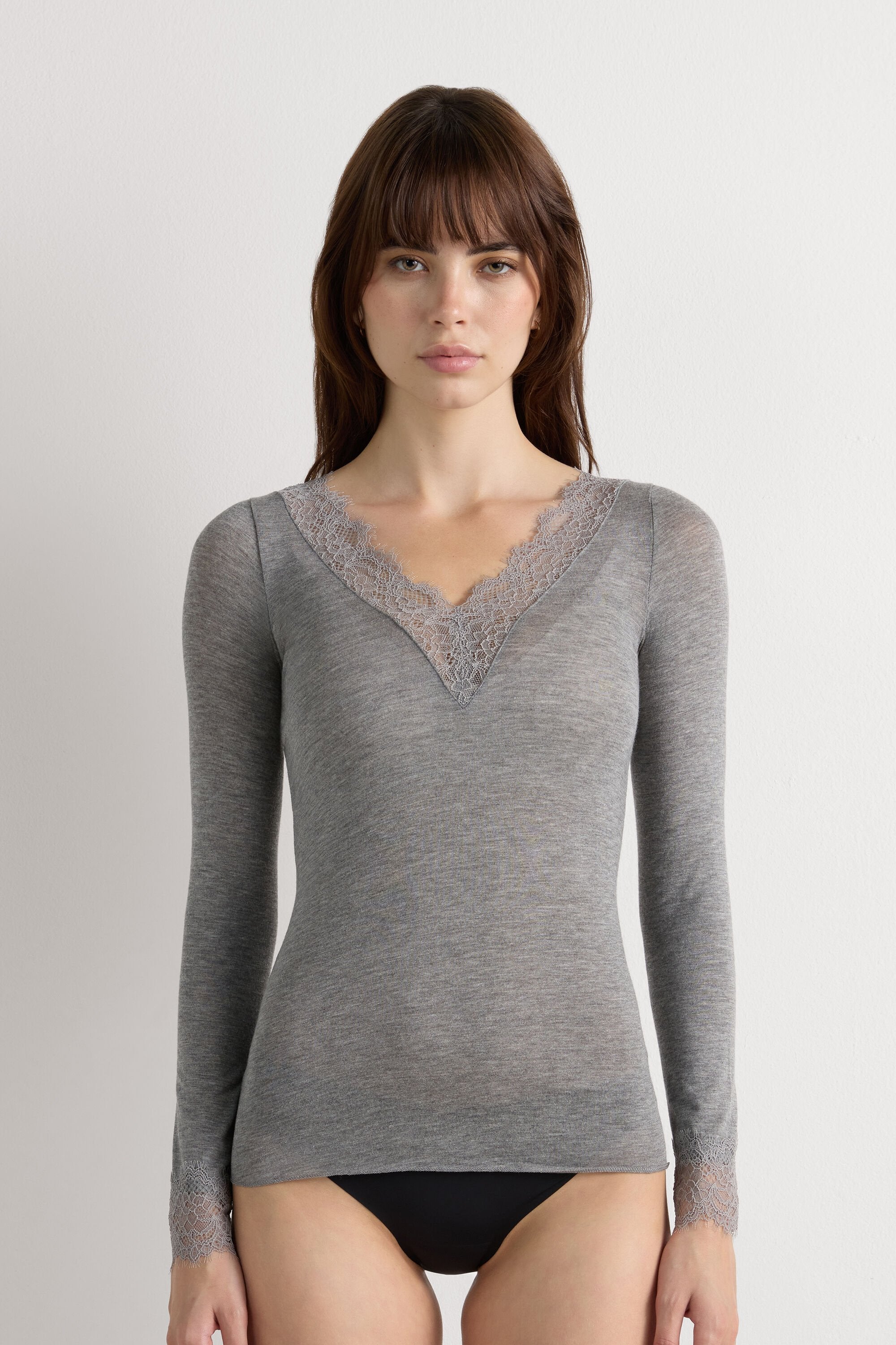 Ultralight Cashmere Lace Long Sleeve Shirt