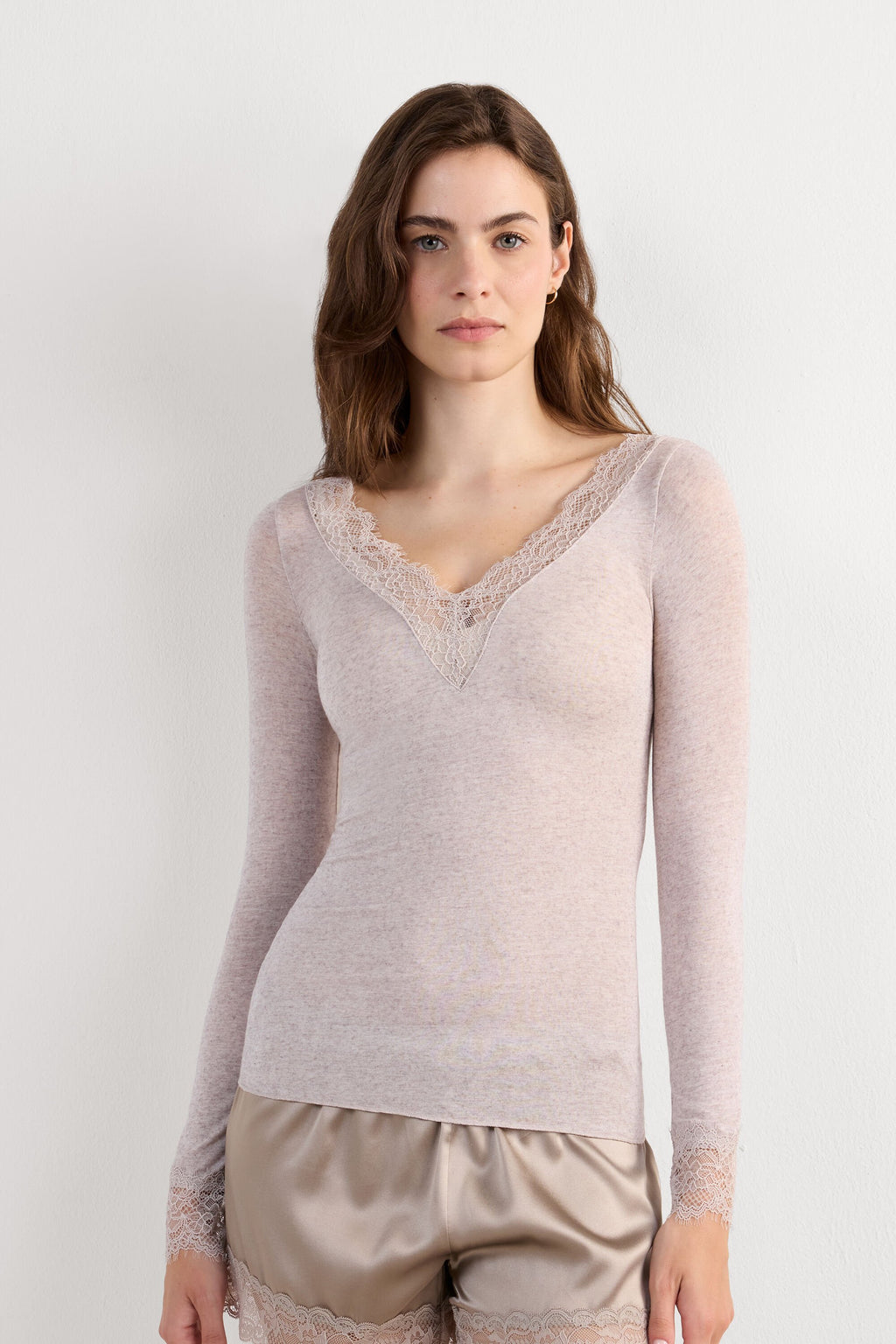 Ultralight Cashmere Lace Long Sleeve Shirt
