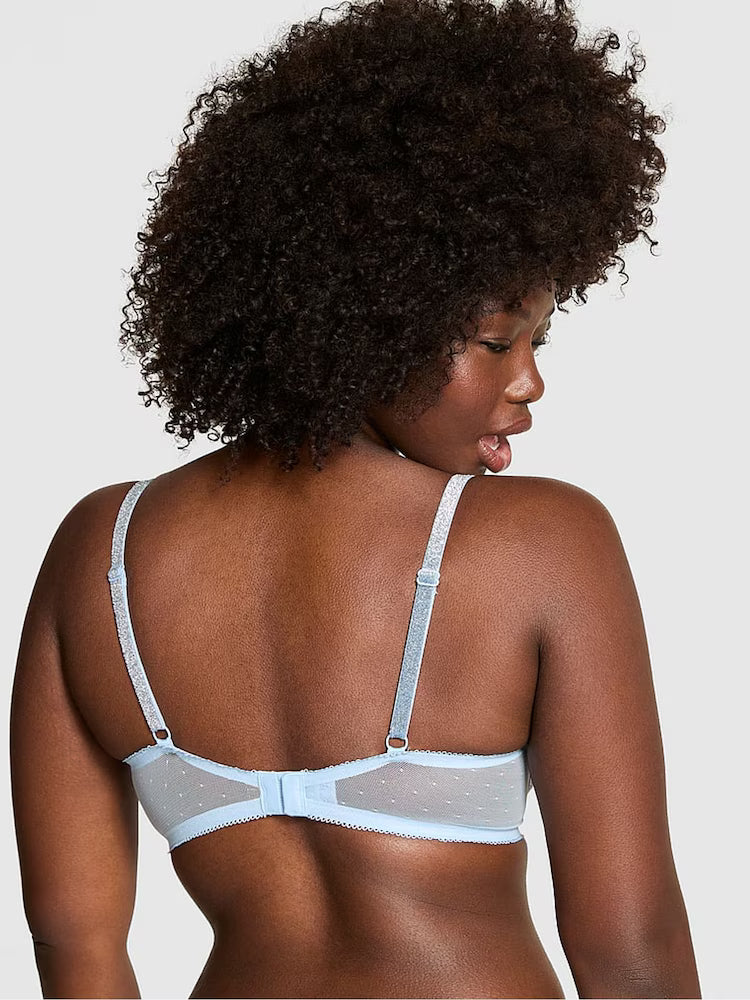 VS Pink - The Wink Icy Blue Snowflake Embroidery Bra + Thong